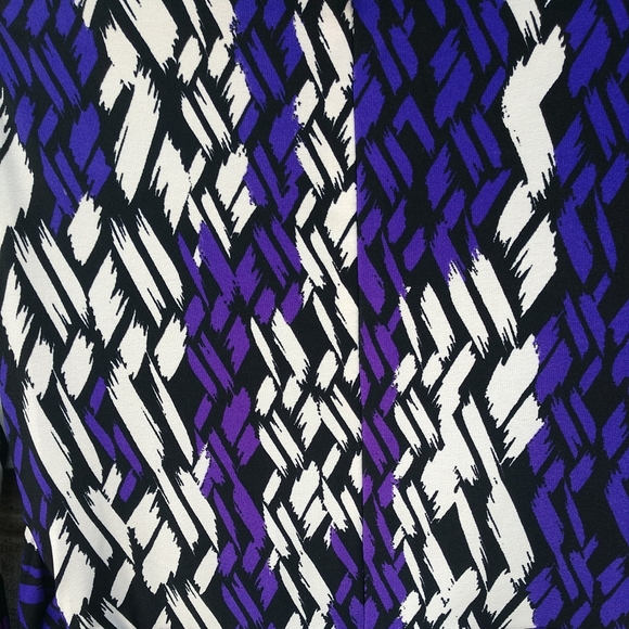 Max & Cleo Dark Purple White Black Lilac Dress LS Ties In Back - Picture 9 of 16